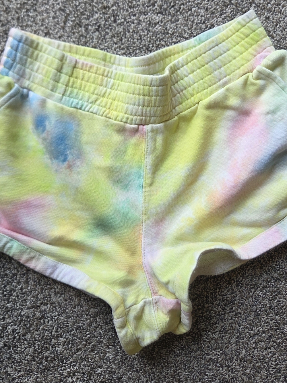 Alice + Olivia Pastel Tie-Dye Cotton Shorts in Yellow, Pink, Blue, Green